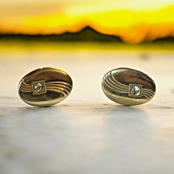 Anson Gold Tone & Rhinestone Bullet Back Cuff Links 12.28 Grams - Picture 6 of 6